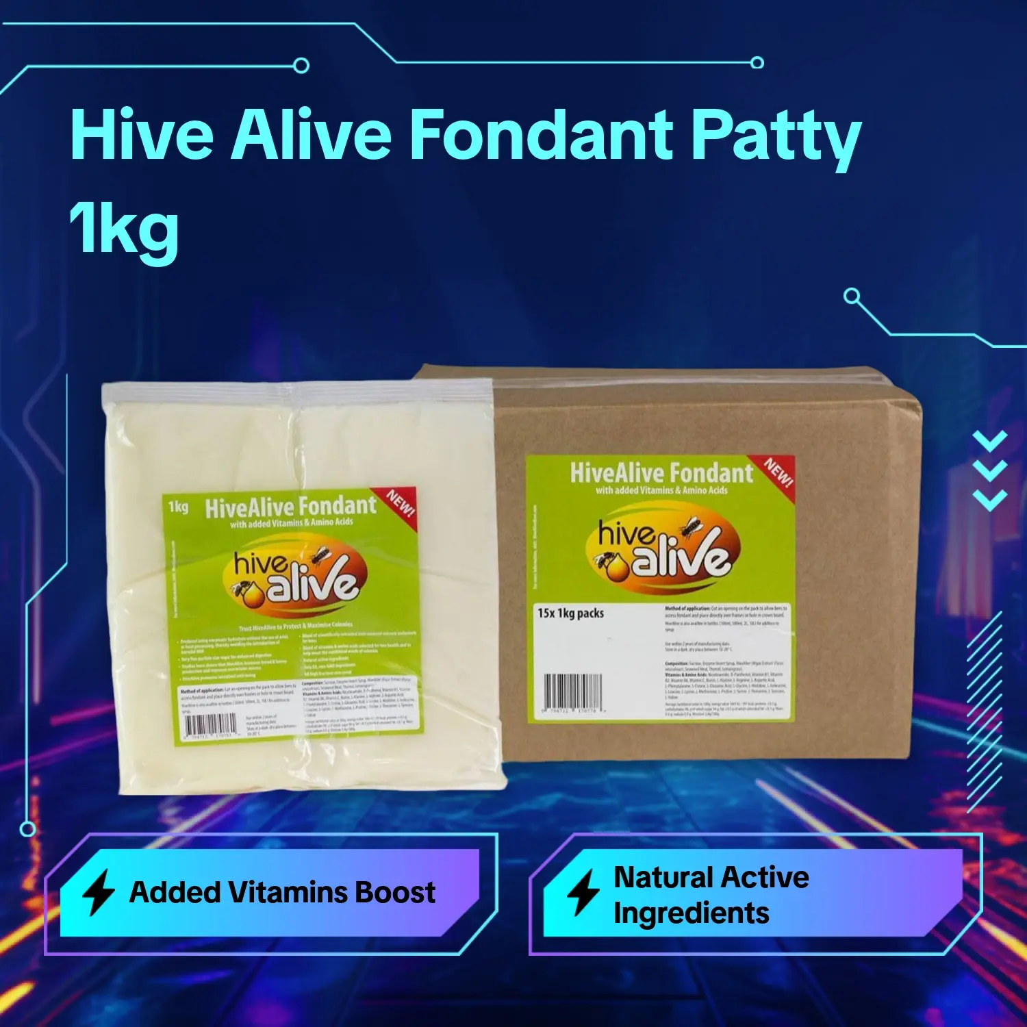 Hive Alive Fondant Patty 1kg Premium Winter Feed with Added Vitamins & Amino Acids for Honeybees Natural Active Ingredients Non-GMO