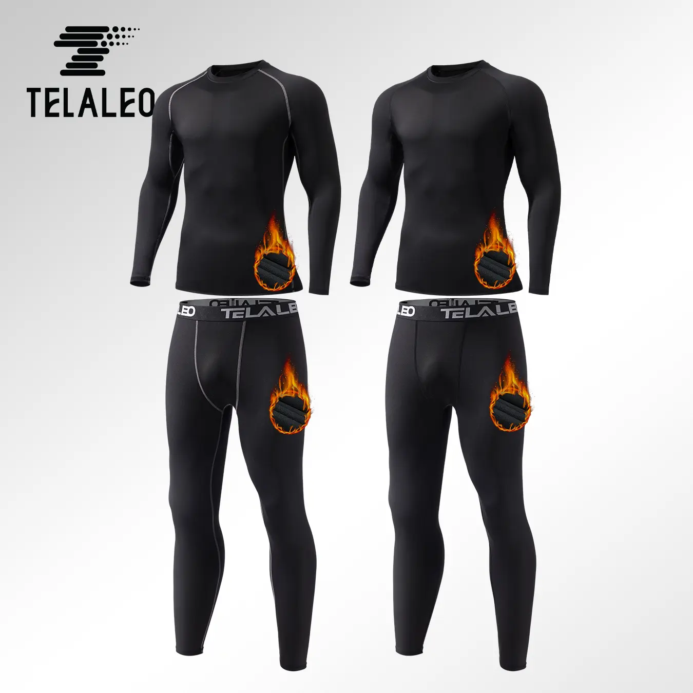 TELALEO 2 Set Mens Thermal Underwear Fleece Lined Long Johns 4 Pcs Base Layer Shirts Pant for Cold Winter Weather Menswear Socks Crewneck Motocross   tiktok shop store   heat tech outdoorfun