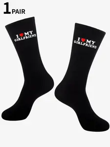 1/3/5 Pair of “I Love My Girlfriend” Socks Cute Gift for Boyfriend Anniversary, Valentine's Day, Birthday Funny Boyfriend Gift Creative “I Love My Girlfriend” Socks Funny Socks, Letter Print Socks, Fall Edition, Sock Set