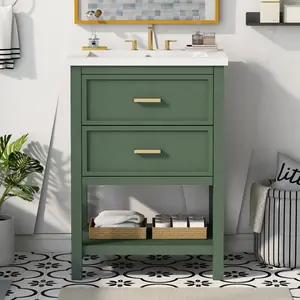 24'' Bathroom Vanity with Top Sink, Modern Bathroom Storage Cabinet with 2 Drawers, Single Sink Bathroom Vanity