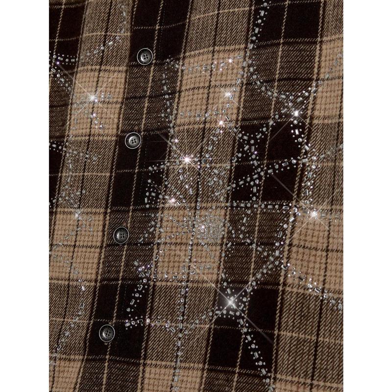 Men's Street Style Crystal Spider Web Plaid Short Sleeve Woven Shirt Men's Street Style Crystal Spider Web Plaid Short Sleeve Woven Shirt