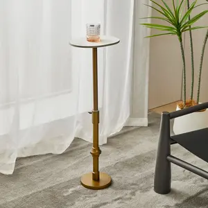 Adjustable Height Marble Side Table Set ,Luxury Brass Base, Modern Living Room Decor (White & Black Tops) coffee  table