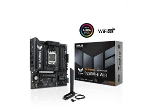 ASUS TUF GAMING B850M-E WIFI AMD B850 mATX motherboard, 8+2+1 80A DrMOS power stages, DDR5, PCIe 5.0, three M.2 slots, WiFi 6E, 2.5Gb Ethernet, DisplayPort, HDMI, rear USB-C 10Gbps and front USB-C 5Gbps