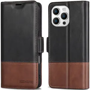 KEZiHOME Compatible with iPhone 16 Pro Max Wallet Case, Genuine Leather Case Flip Cover, RFID Blocking Card Holder Magnetic Stand Flip Phone Case for iPhone 16 Pro Max 5G 6.9 inch