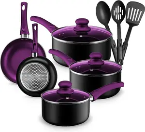 Pots And Pans Set Kitchen Cookware Sets Nonstick Aluminum Cooking Essentials 11 count Purple