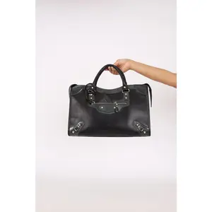 Pre-owned Balenciaga Designer Handbag/Wallet Medium City Bag Smooth Calfskin and Metallic Patent Giant 12 Drop 38