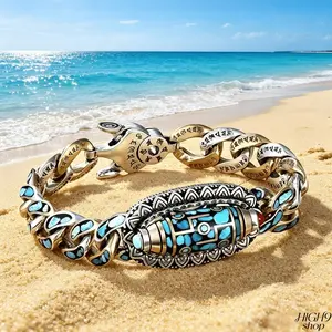 Tibetan Style Six-Syllable Mantra Nine-Eyed Dzi Bead Bracelet Turquoise Good Luck Meditation Amulet Anklet Daily Wear