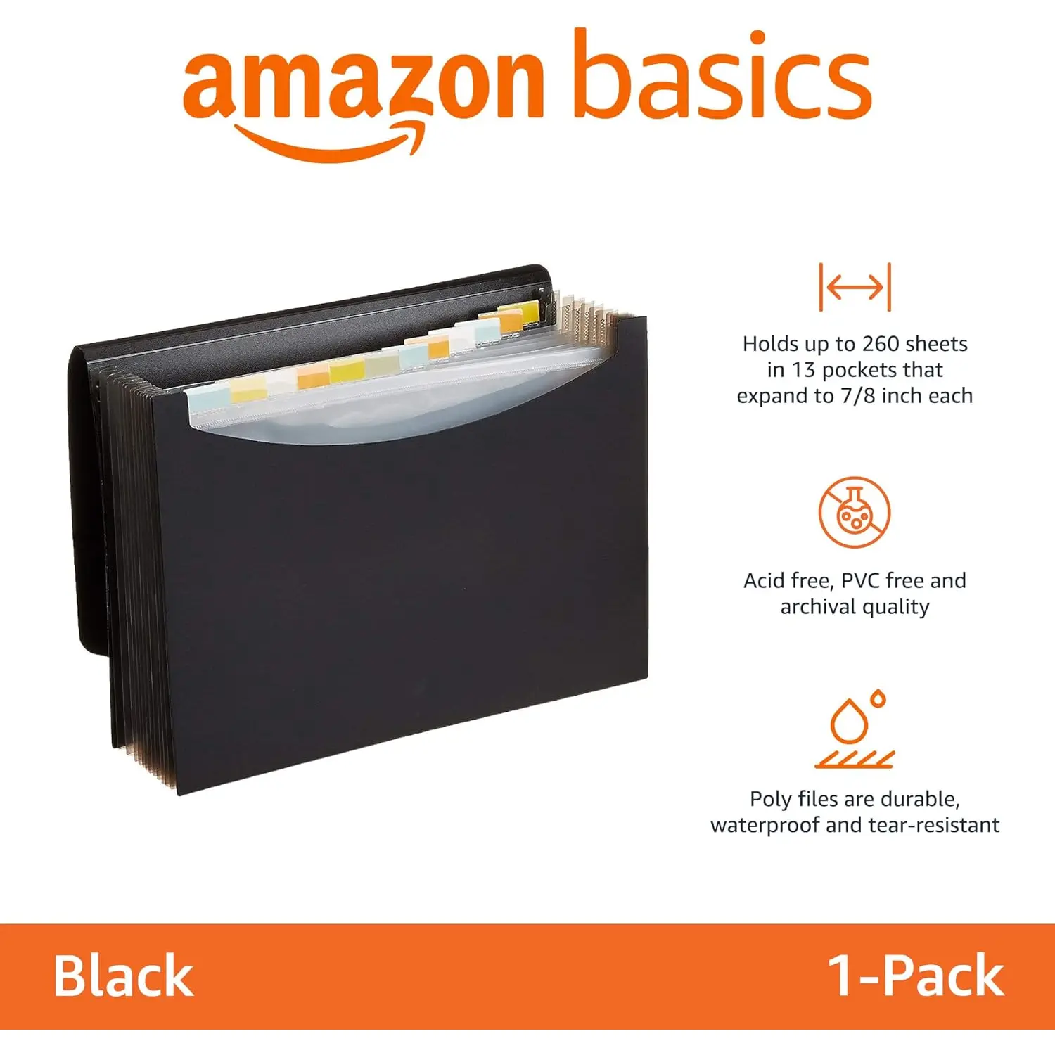 Amazon Basics Expanding Organizer File Folder, Letter Size - Black, 1 ...