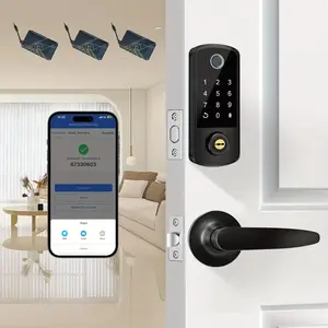Smart Locks for Front Door with Handlesets, Keyless Entry Deadbolt with Handle Door Lever, Fingerprint Door Locks with Keypad, APP Control Smart Door Lock Handle Set, Smart Deadbolt Auto Lock, Black, Satin Nickel, Aged Bronze
