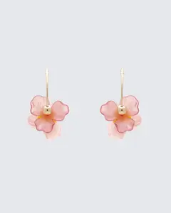 Neveah Pink Flower Hoop Earrings