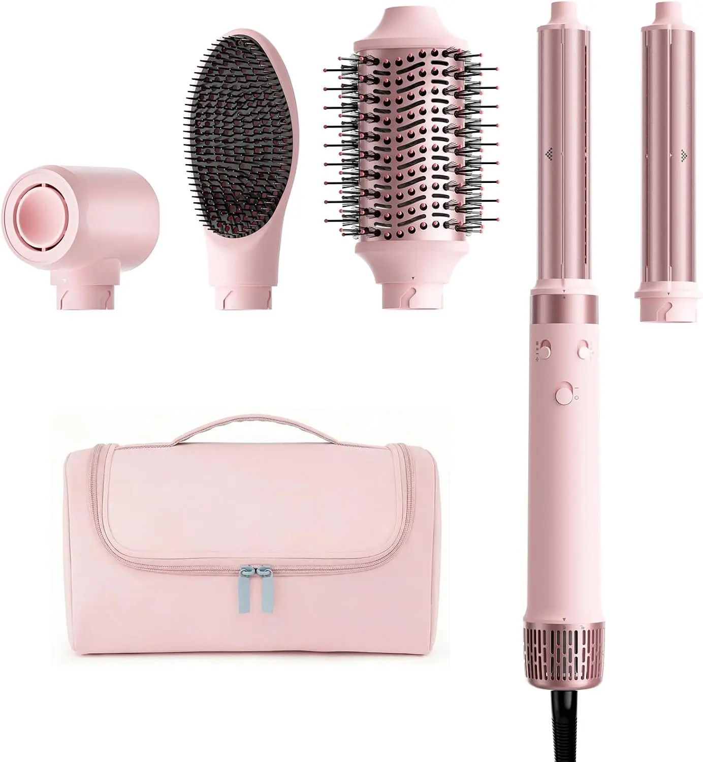 Summervibes 5-in-1 Hot Air Styler Wrap - High-Speed Hair Dryer Volumizing Brush with Auto Curlers, Fast Drying, Frizz-Free Curly Hair Styling, No Heat Damage, Travel Bag Included, Women's Gift