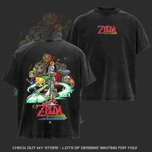 The Legend of Zelda - The Wind Waker Washed T-Shirt - Hoodie For Men Boys and Girls Vintage Game Graphic Tee, Dark Fantasy Streetwear, Unisex Casual Top, Gift for Zelda Fans