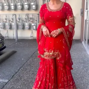 Women  Designer  red  Party Wear Top Sharara Plazzo & Dupatta Set for Indian Weddings Diwali Celebrations Party Suits