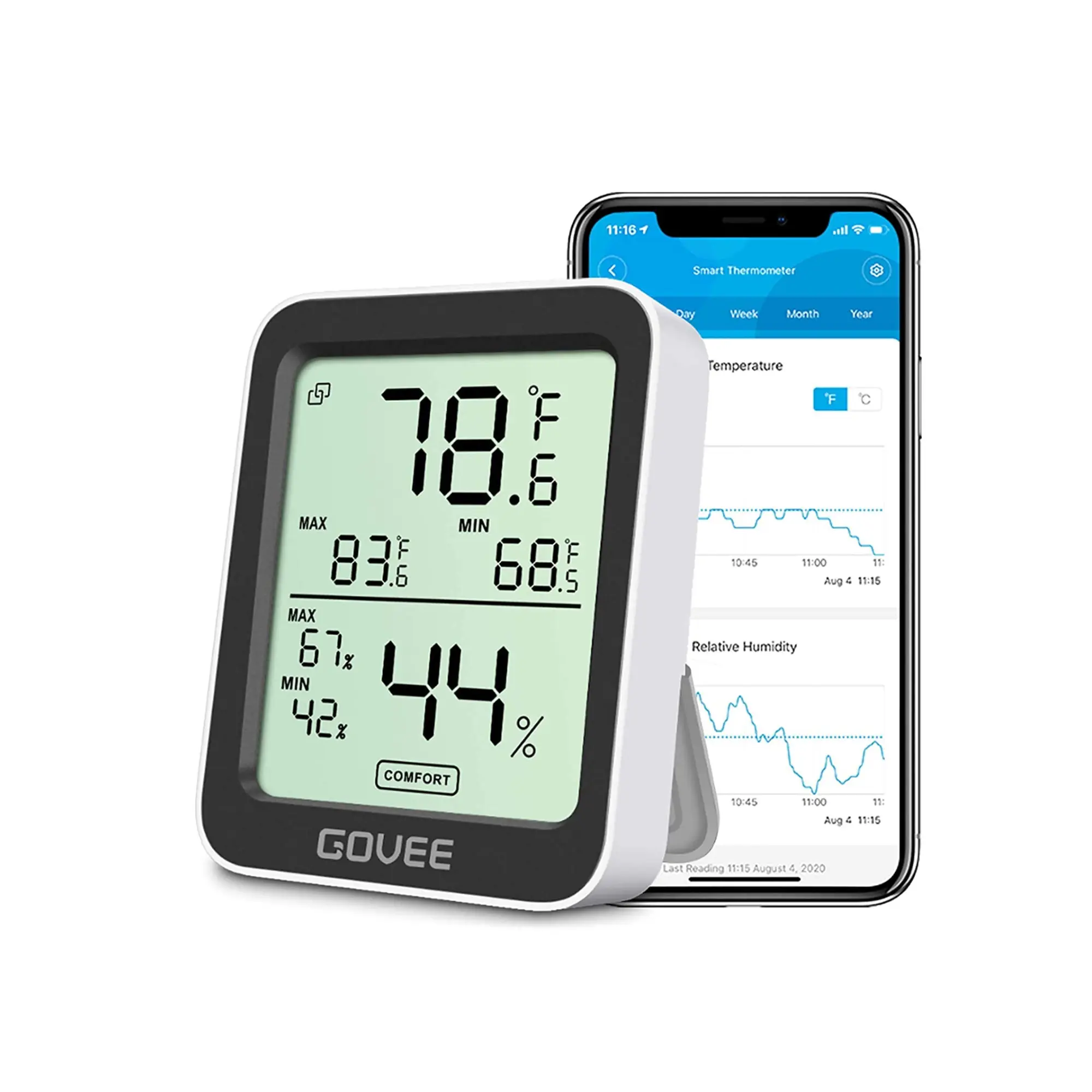Govee H5075 Indoor Bluetooth Hygrometer Thermometer, App Control, 164ft Remote Monitor, Smart Alerts, 2-Year Data Storage Export for Bedroom, Wine Cellar