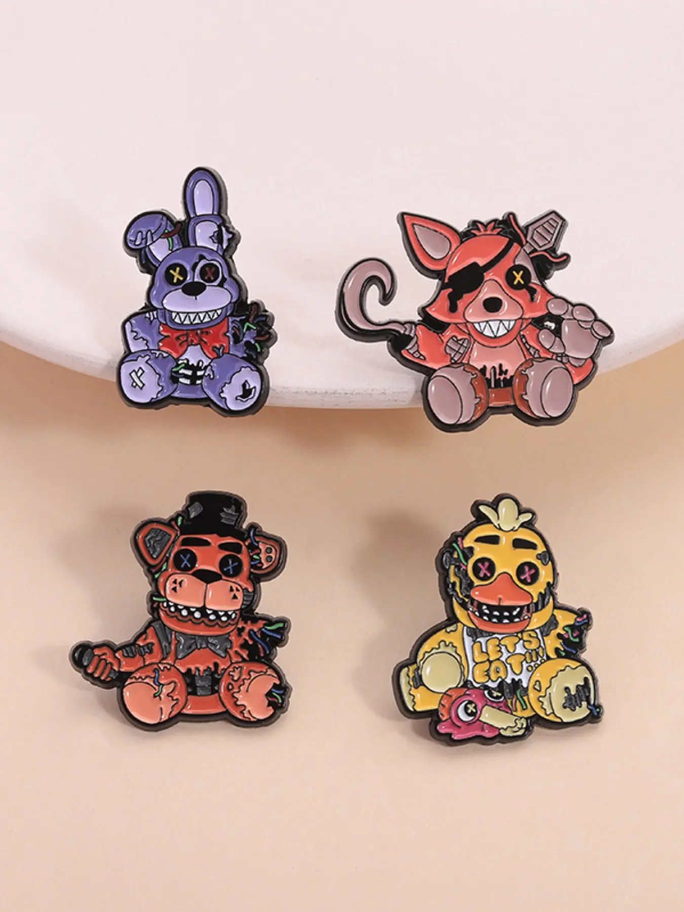 Five Nights at Freddy's Bear Lapel Pin Set, Brooch Pins, 4-Piece Horror Game Character Durable Metal Collectible Pins, Perfect Gift for Cosplay Fans & Collectors, Pin Included