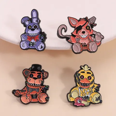 Five Nights at Freddy's Bear Lapel Pin Set, Brooch Pins, 4-Piece Horror Game Character Durable Metal Collectible Pins, Perfect Gift for Cosplay Fans & Collectors, Pin Included