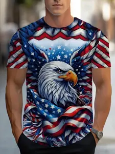 High-quality men's T-shirt with patriotic eagle print. A summer casual choice. Vibrant colors and durable print, perfect for outdoor wear.