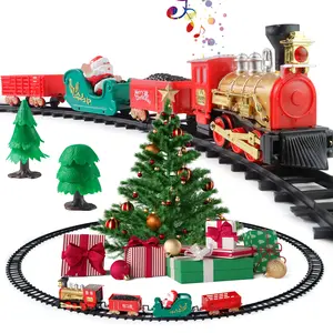 Christmas Train Set Around the Tree – Electric Toy Train with Lights, Music & Santa Engine for Holiday Decoration & Kids Fun