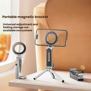 Travel Phone Magnetic Stand Magsafe Portable Clip Rotatable Foldable Universal Phone Holder with Tripod, Magnetic Smartphone Holder, Travel Accessories