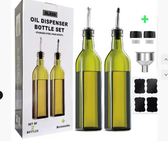 2PC Glass Oil Dispenser Bottle Set 500ml Capacity for Cooking Wine Soys Sauce & Vinegar Kitchen Kitchenware Spray Oil
