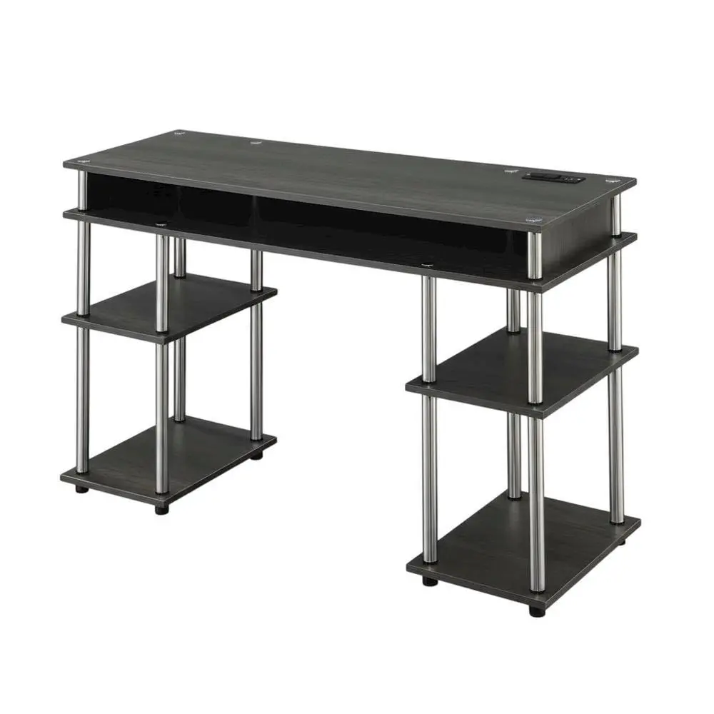 Charcoal Gray Rectangular Contemporary Student Desk with Charging Station, for Home Office Use