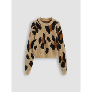Cider [size 2-10] Knitted Round Neckline Leopard Crop Sweater