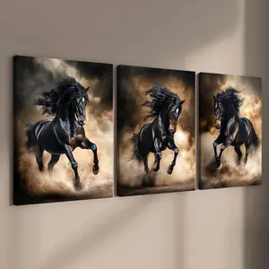 Horse Pattern Canvas Painting with Frame, 3 Counts Modern Animal Art Painting, Wall Art Decor for Home Living Room Bedroom Office Coffee Shop