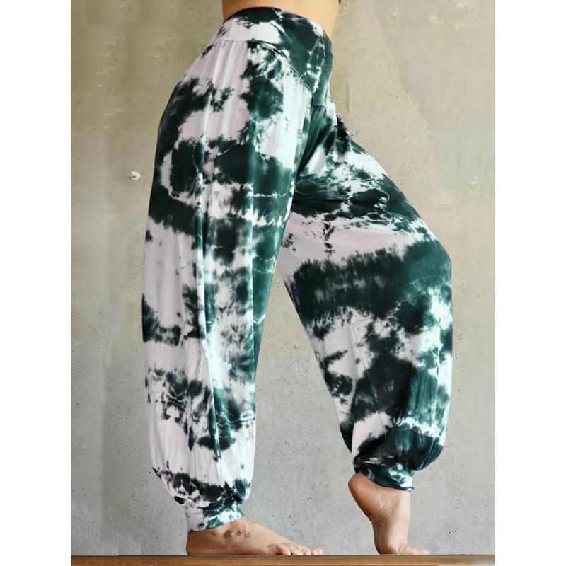 Plus Size Tie Dye Print Baggy Joggers, Casual Elastic Waist Pants For Spring & Summer, Women's Plus Size Clothing