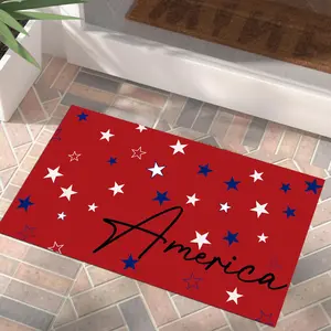 Patriotic Door Mat 4th of July Doormat Independence Day Decorative Liberty Stars Red Welcome Mat Non Slip Rubber Backing Outdoor Indoor Entryway Floor Mats Home Festival Decor