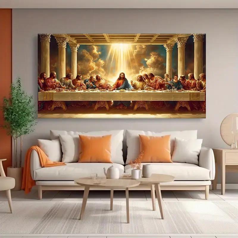 Wooden Framed Canvas Painting2D plane, Leonardo Da Vinci's "The Last Supper" reproduction - Christian Jesus Christ and His Disciples Painting - Modern Classic Religious canvas Print Wrapped in canvas