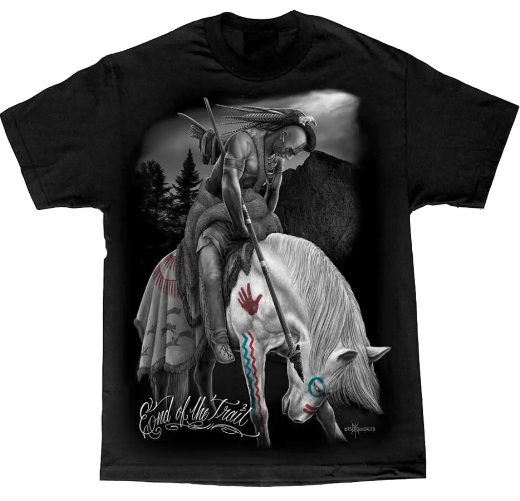 David Gonzales Men's The End of Trail Native American Indian Warrior DGA Art T Shirt Cotton Summer Fashion Gift