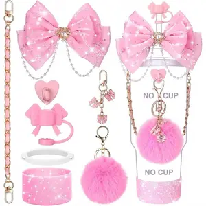 Cup Accessories Set, 8 Counts/set Including Bow Straw Topper Cover, Straw Bow Decorate, Leather Water Bottle Handle Strap, Boot, Drinkware Accessories, Tumbler, Drink Protector