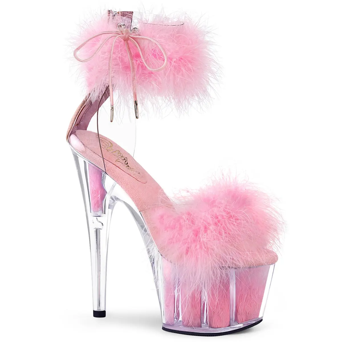 Pleaser Adore-724F Women's Marabou Fur Platform Sandals, 7" Stiletto High Heels with Side-Lacing Ankle Cuff for Evening Wear, Decor, Evening Footwear
