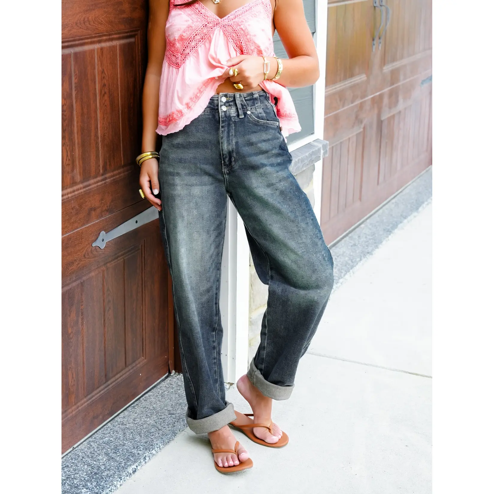 Judy Blue High Rise Medium Wash Marlow Arc Leg Jeans with Double Button
