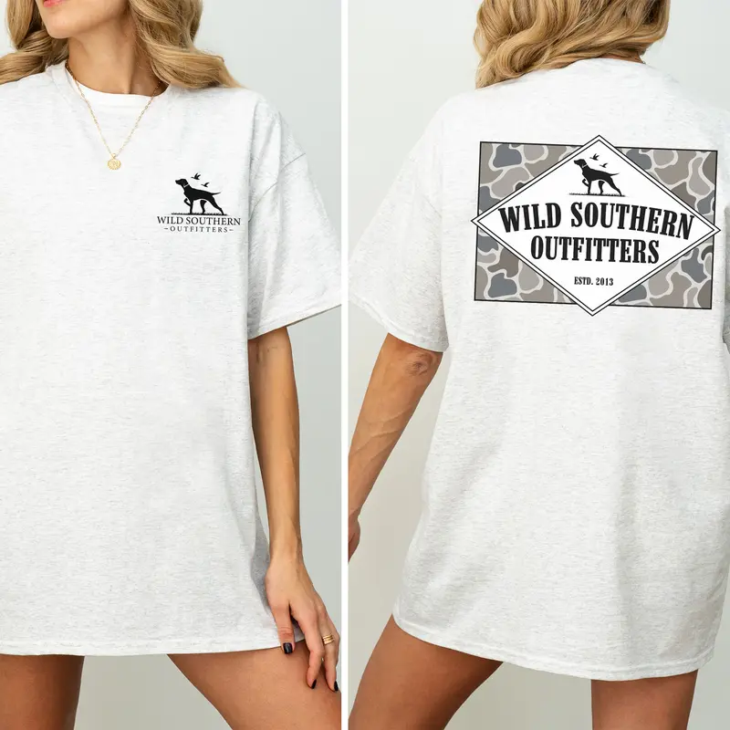 Wild Southern Camo Shirt, Classic Outdoor T-shirt, Simply Printed Graphic Shirt, Daily Casual Cotton Womenswear