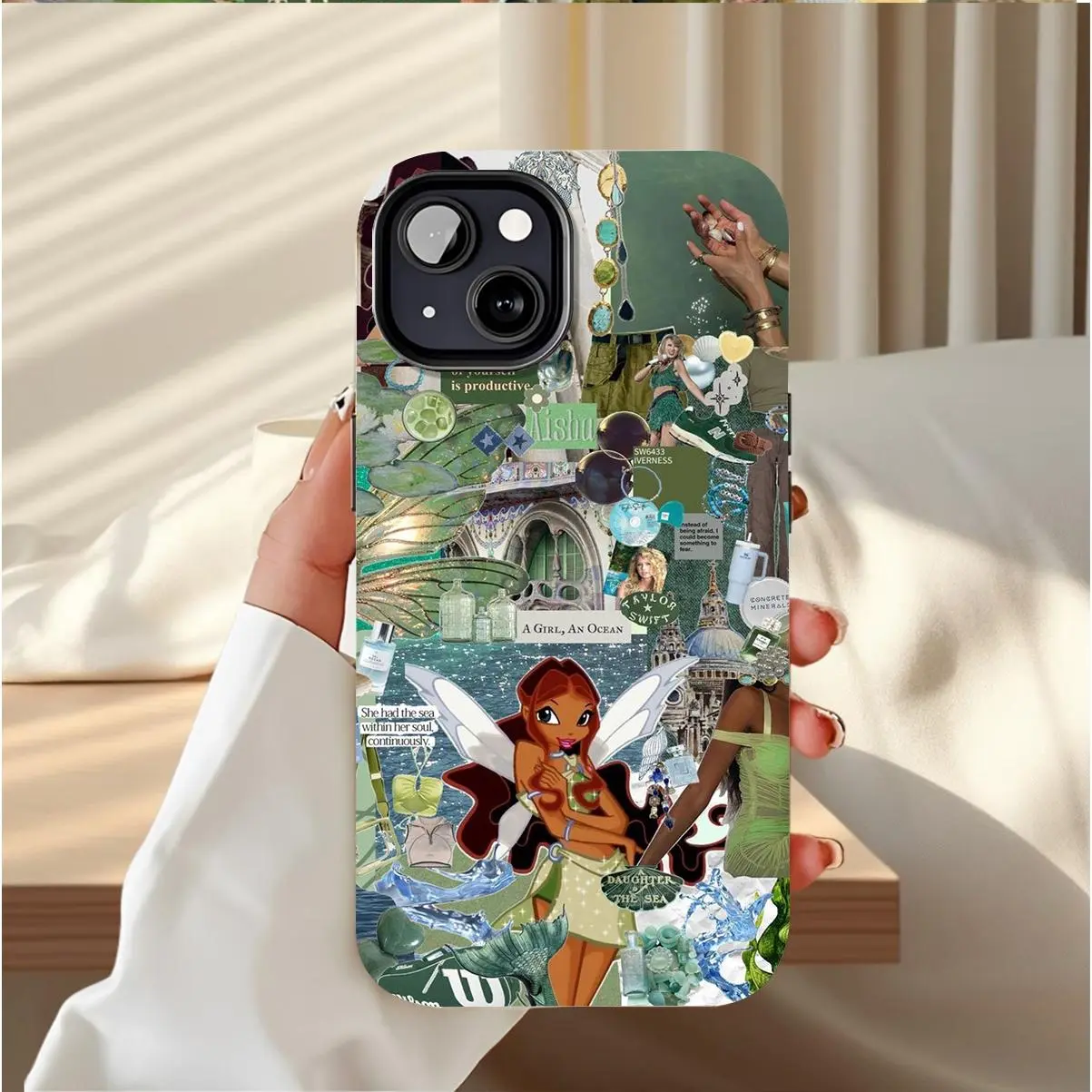 Winx Club Collage Art Style Green Tinker Bell Themed Mobile iPhone Case for iPhone 17. Dual - Layer PBT + TPU Anti - Drop Cellphone Case, Designed for iPhone 17/16/15/14/13/12/11 Pro Max/Plus Durable Protection