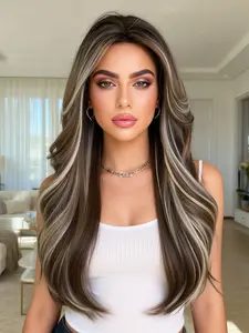 Highlights Long Wavy Wig, 20 Inches Natural Fiber, Heat Resistant, Suitable for Daily Wear and Parties, All Seasons