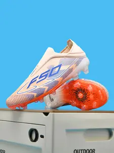 1 Pair Unisex White Blue Gradient Laceless Soccer Cleats | Breathable Knit Upper | Anti-Twist Midsole | Transparent Studs | Professional Grip For Match & Training