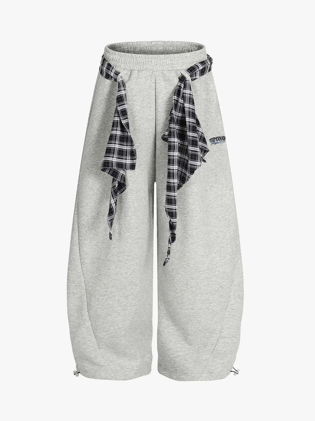 Thesupermade Detachable Plaid Belt Machete Pants | Wide-Leg Drawstring Casual Streetwear Pants Men Spring Summer