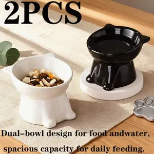 2-Pack High-Leg Cat Dog Bowls, 15° Incline Anti-Vomit Feeder, Cervical Protection, Non-Slip Base, Durable Plastic, Ideal for Cats & Small Dogs, Elevated Feeding Bowl
