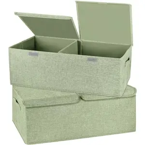 2-piece storage box with lid and handle, foldable linen storage box organizer container basket cube, with detachable partition, suitable for home, bedroom, office, etc