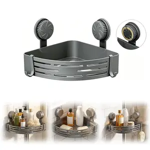 Triangle Suction Cup Corner Shelves No Drilling Bathroom Storage Rack, 2026 New Corner Shower Shelf Suction Cup Shower Caddy Corners Organizer Storage Rack Adhesive with Towel Bar (Black three-layer)