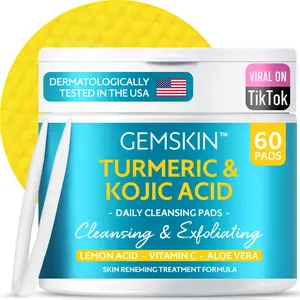 GEMSKIN Turmeric Kojic Acid Cleansing Pads - 60 Pads | Turmeric exfoliator Face  for Acne Scars Fades Firming and Polishing Skincare Daily
