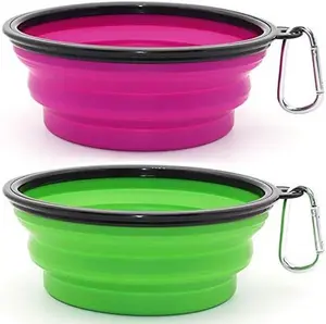 Large Collapsible Dog Bowls,34oz Portable Foldable Travel Water Bowl Food Dishes with Carabiner Cllp for Traveling, Hiking, Walking,2 Pack(Purple+Green)
