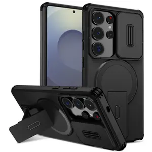 Magnetic Rugged Phone Case with Kickstand & Slide Camera Cover, Shockproof Smartphone Protective Cover with MagSafe Wireless Charging Accessory For Samsung Galaxy S26 Ultra S25 S24 S23 Plus FE A56 A36 A17