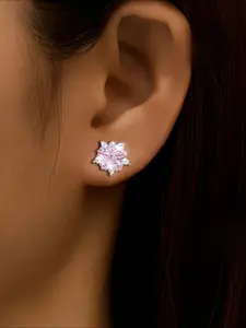 S925 women's characteristics: pink cherry blossom earrings, small and fresh female accessories, temperament, earrings, hypoallergenic