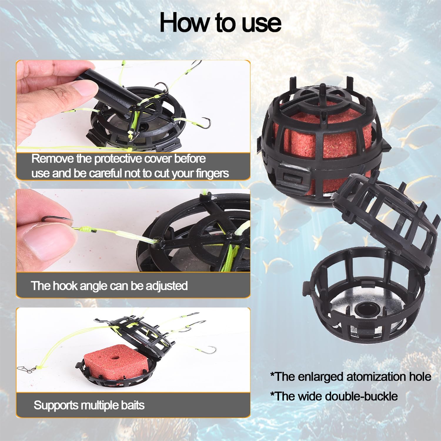 BTF High-Carbon Steel Anti-Snag Off-Bottom Mine Hooks, Pre-Tied Upward Carp Feeder Rig with Bait Cage, Easy Bottom Casting Fishing Gear Accessories for Freshwater Carp Catfish Bass Pole/Baitcaster Fishing