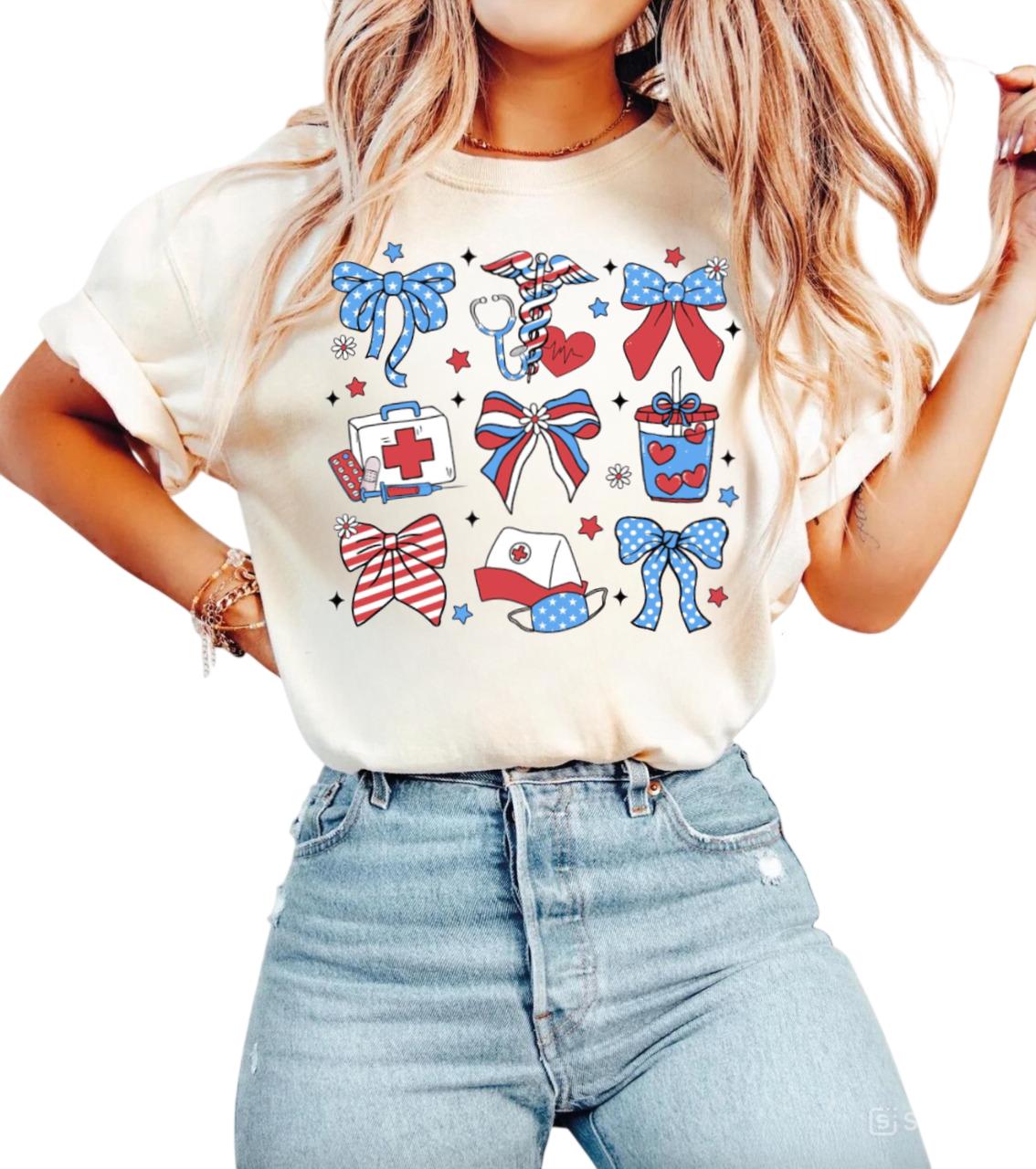 4th Of July Nurse T-Shirt, Nurse Coquette Shirt, American Nurse Shirt, Nurse Gift For Independence Day, Patriotic Nursing Shirt, ICU CNA For Her Him