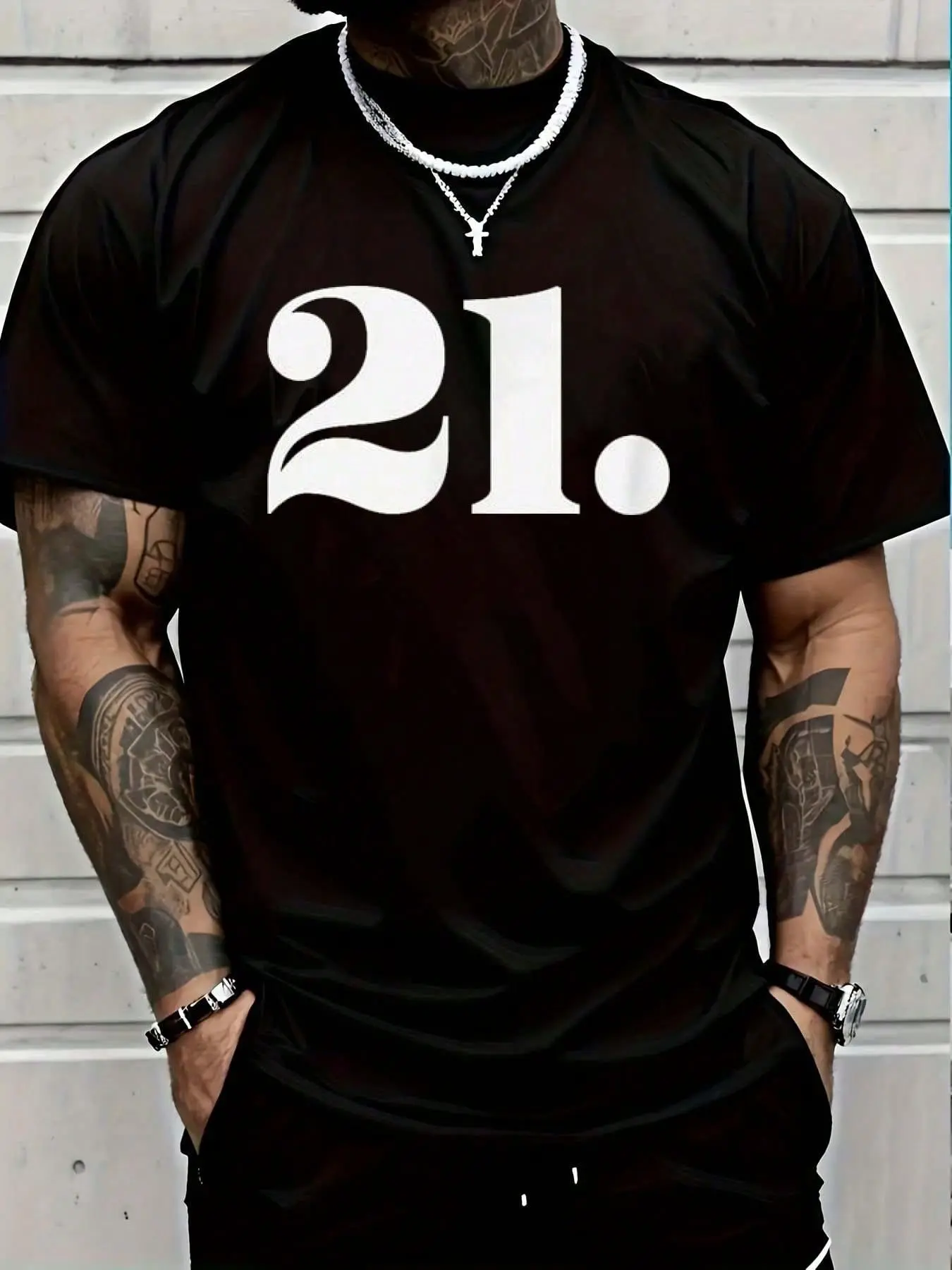 Men's 100% Cotton Vintage 21st Birthday Graphic T-Shirt - Streetwear Casual Crew Neck Distressed Short-Sleeve Tops for Summer, 21-Year-Old Menswear