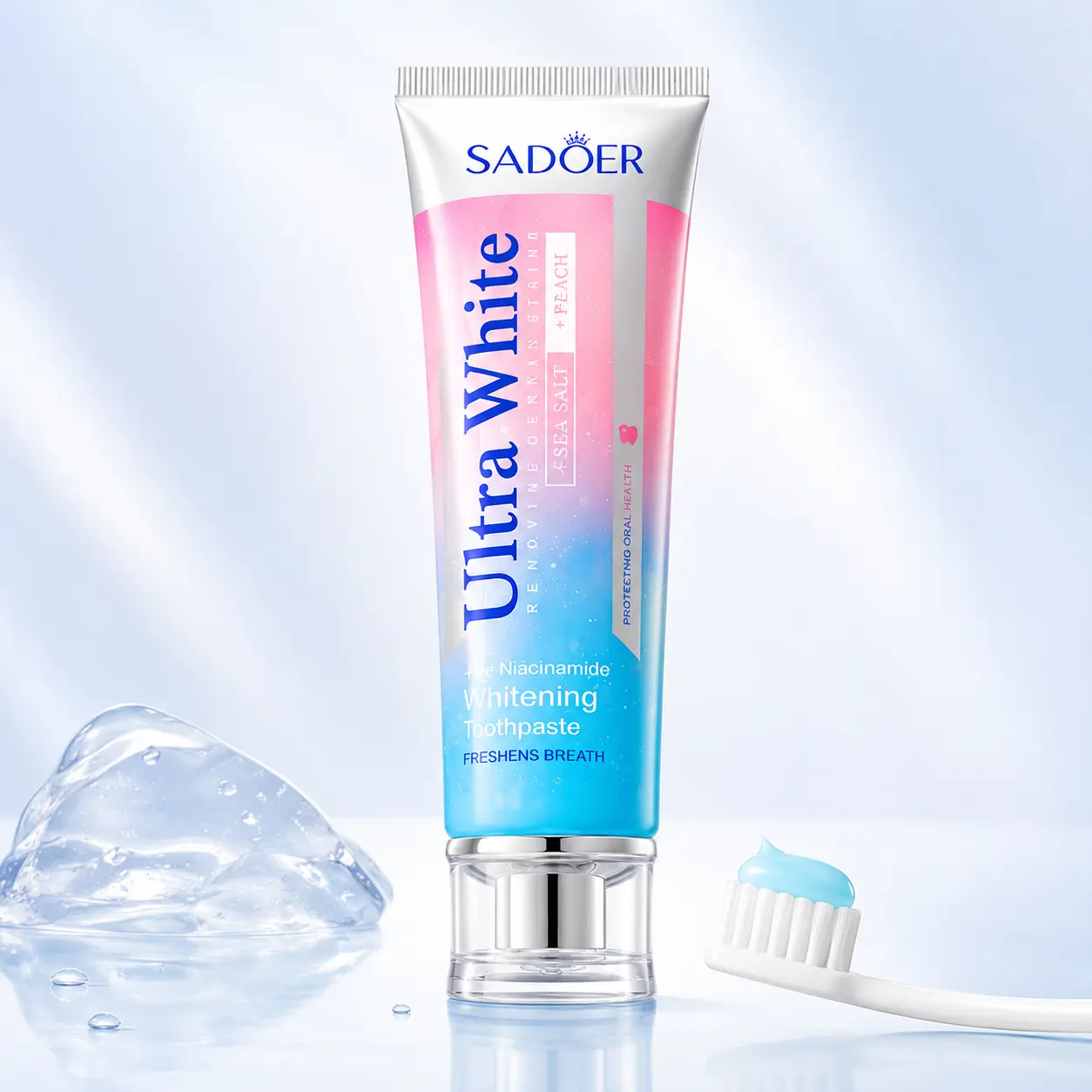 Bright White Toothpaste for Adults - Alcohol-Free Sea Salt Dental Care Toothpaste, Daily Oral Care, Peachy Fresh Breath, Bright Smile Bathroom Essential